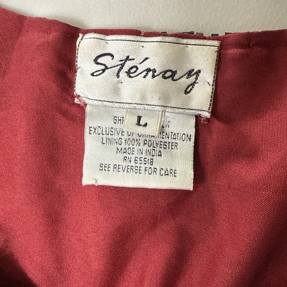 Vintage STENAY Beaded Silk Jacket Size L FLAWS Burgundy Wine Dark Red Floral - Picture 5 of 13